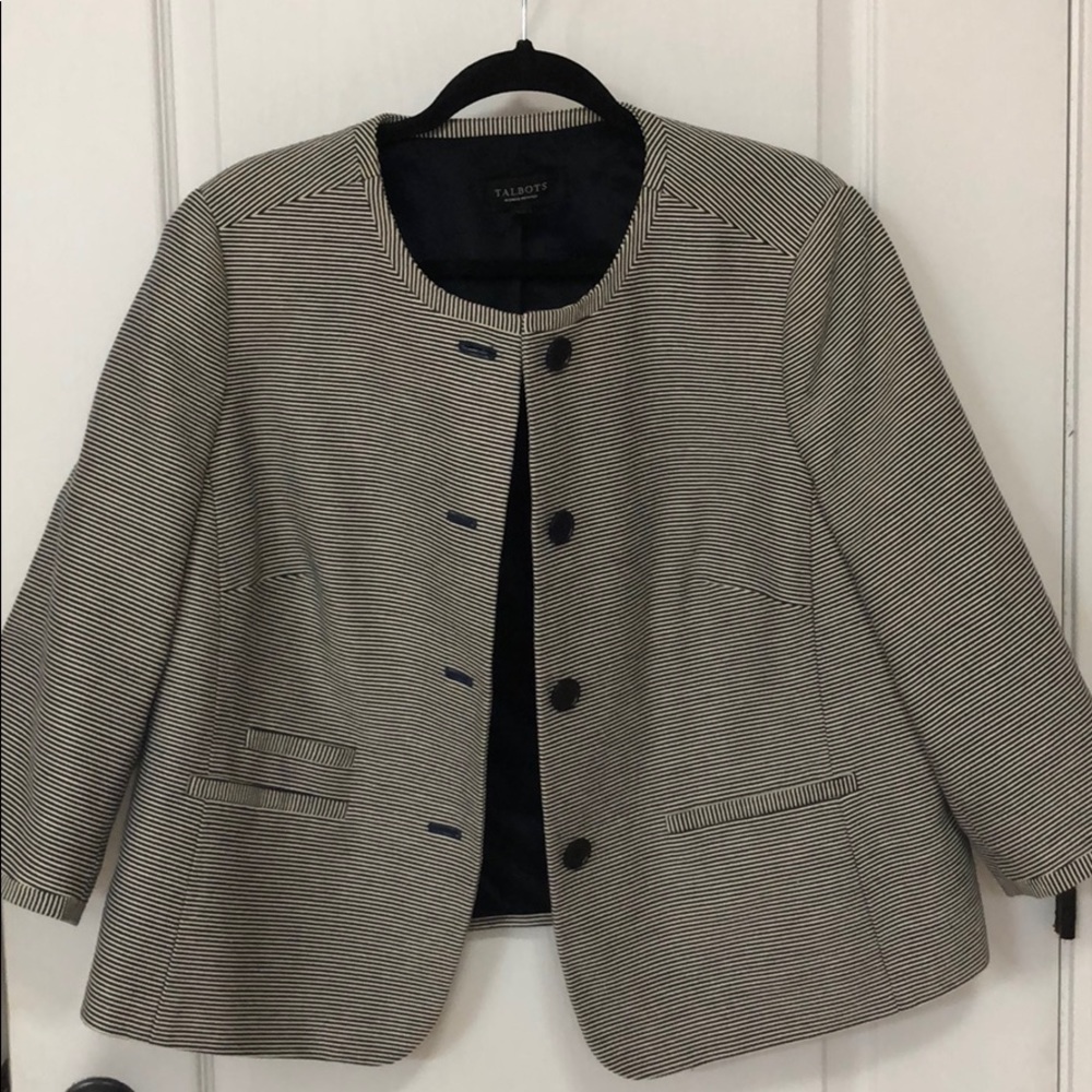 16wp Talbots blue & white 3/4 sleeve blazer jacket